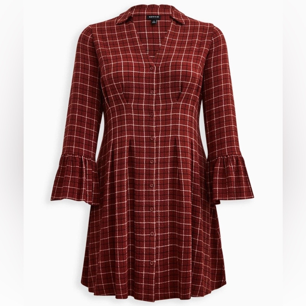Torrid Red Plaid Bell Sleeve Shirt Dress – Size 00 (Fits M/L or 10) l Poshmark